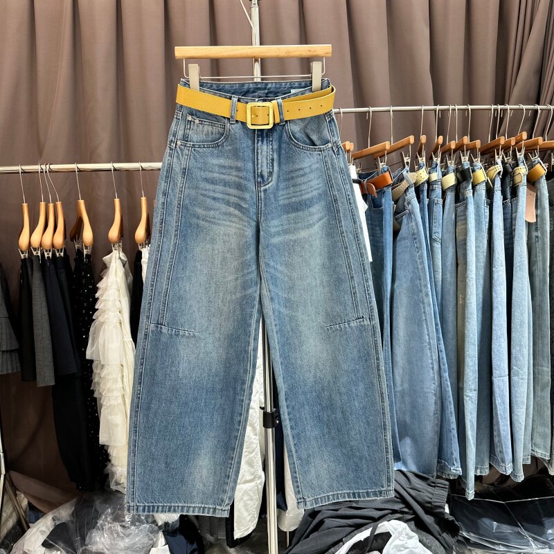 欧洲站2026春季新款立体裁剪设计感宽松显瘦百搭阔腿牛仔弯刀裤女