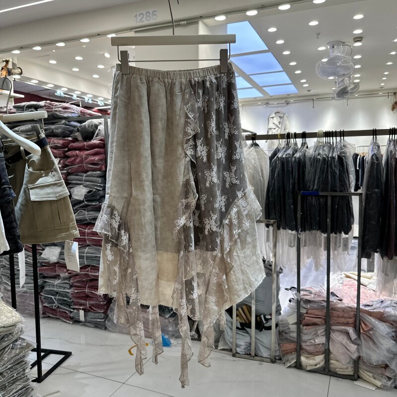 FANKO梵蔻8936正版春季新品松紧腰拼接蕾丝不规则美式半身裙女潮