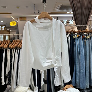 春季 小众一字领上衣女装 新款 飘带设计感长袖 韩版 独秀DX26W609正品