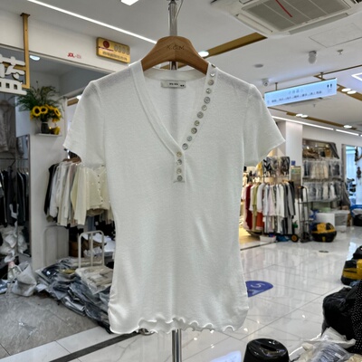 WeMe5299V领短袖针织衫上衣