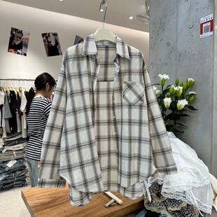 显瘦百搭松弛感bf风休闲格子衬衫 Bennett9302正品 韩版 新款 女 春季