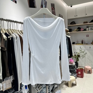 显瘦T恤衫 气质一字领显瘦百搭修身 上衣女 时尚 MDENG197摩登069正版