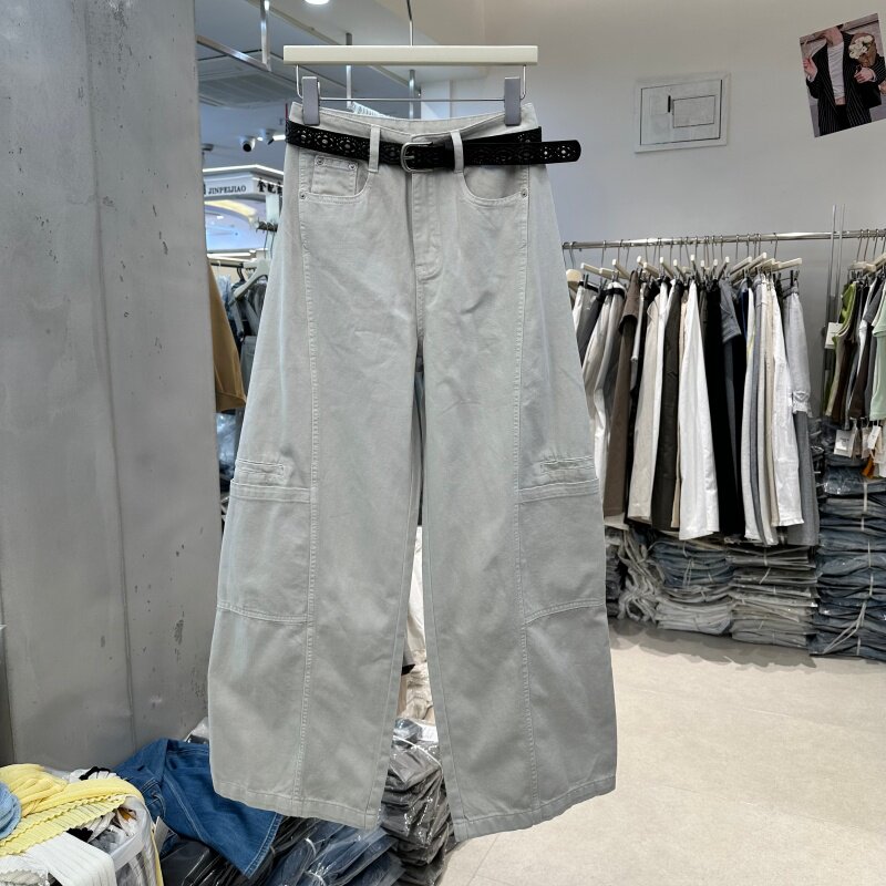 T-PLATFORM68057正品春季新款设计感显瘦百搭阔腿牛仔裤女工装裤