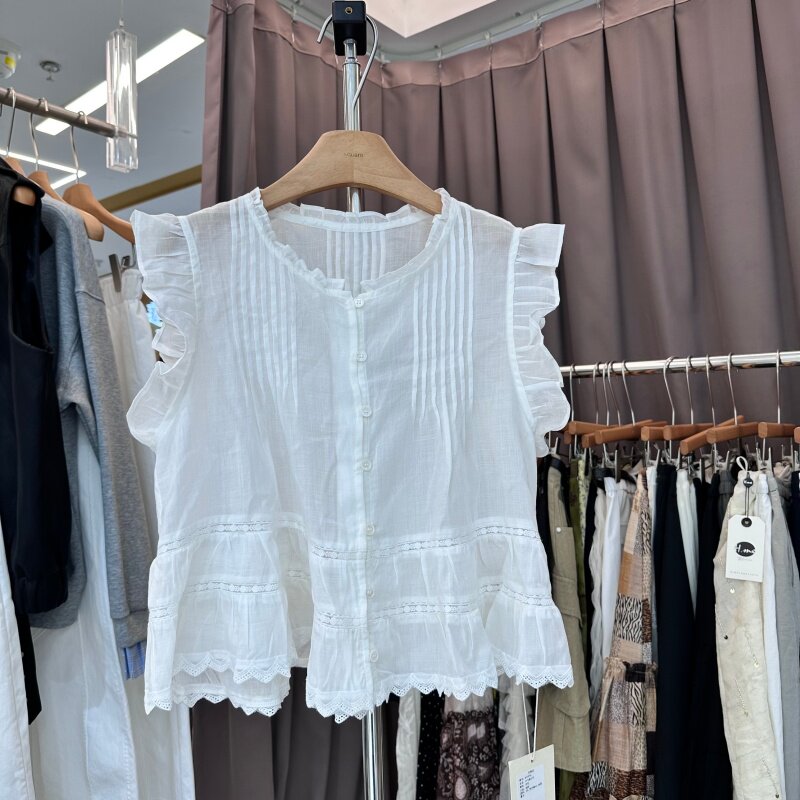 LIUZHIEN8070正版夏季新款木耳边飞飞袖减龄盐系娃娃衫衬衫女上衣