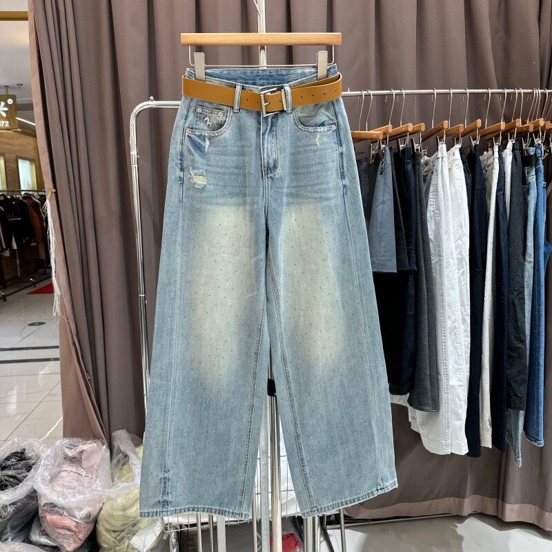 欧洲站2026年春季新款复古水洗磨破宽松显瘦百搭高货阔腿牛仔裤女