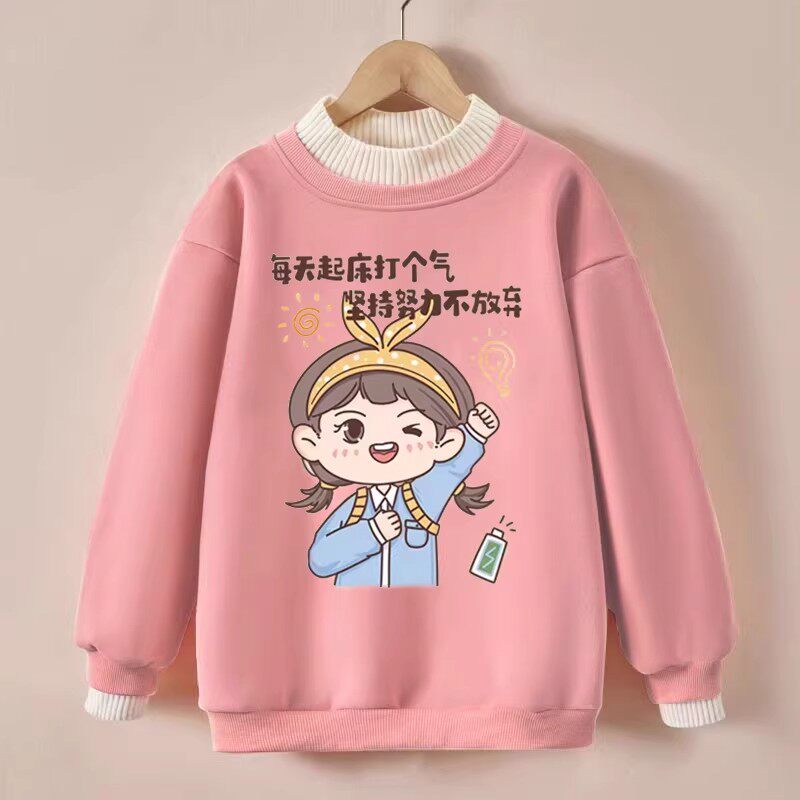 女童加绒纯棉宽松卫衣假两件长袖秋冬装新款中大童一体绒加厚上衣