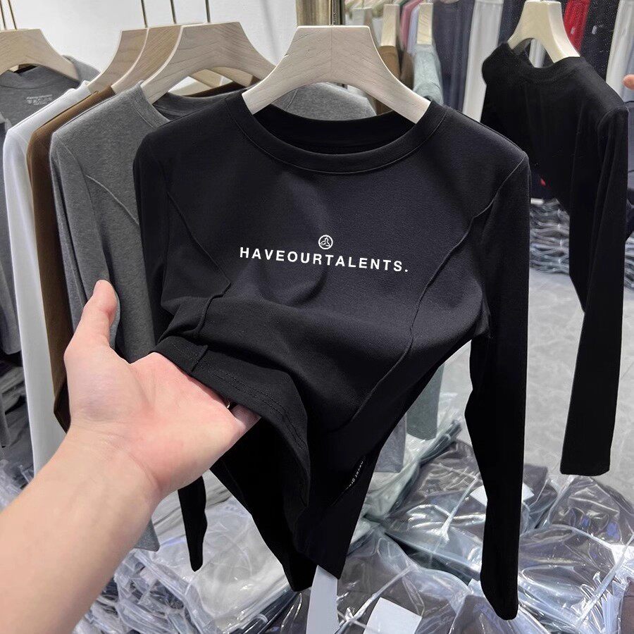 2025新款女童简约T恤韩版打底衫修身长袖百搭纯棉春秋季儿童上衣