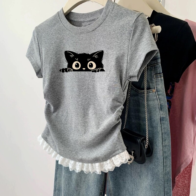 女童短袖夏季T恤2026新款纯棉儿童韩版时尚洋气薄款短款女孩上衣