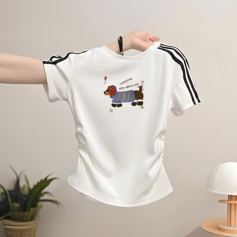 女童2026新款夏装短袖T恤儿童韩版收腰修身型短款上衣卡通印花ins