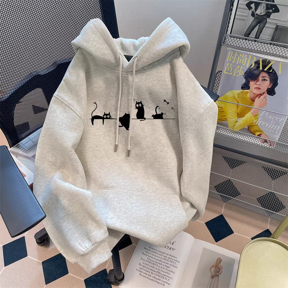 女童春秋新款甜美可爱小猫咪卫衣秋冬初中生洋气时尚连帽宽松上衣