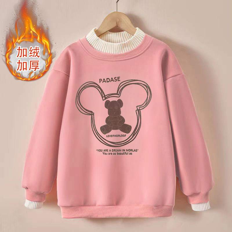 女童新款纯棉卫衣假两件宽松一体绒秋冬装上衣加绒加厚中大童长袖