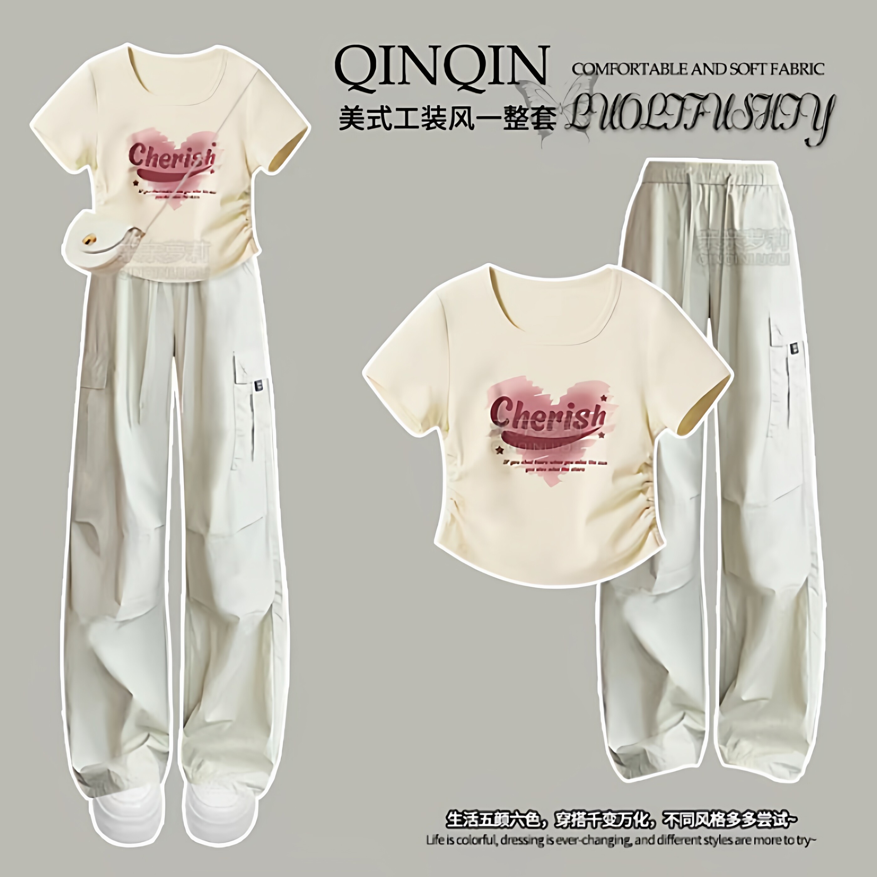 女童2026夏季新款休闲运动学生皱褶短袖两件套夏装阔腿工装裤套装