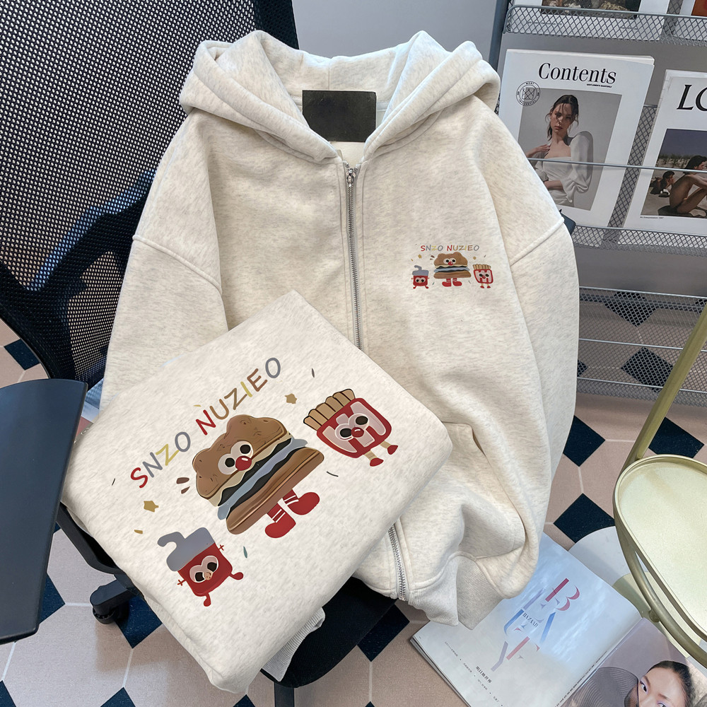 2025春秋新款女童拉链宽松外套加绒开衫儿童连帽卫衣卡通长袖上衣