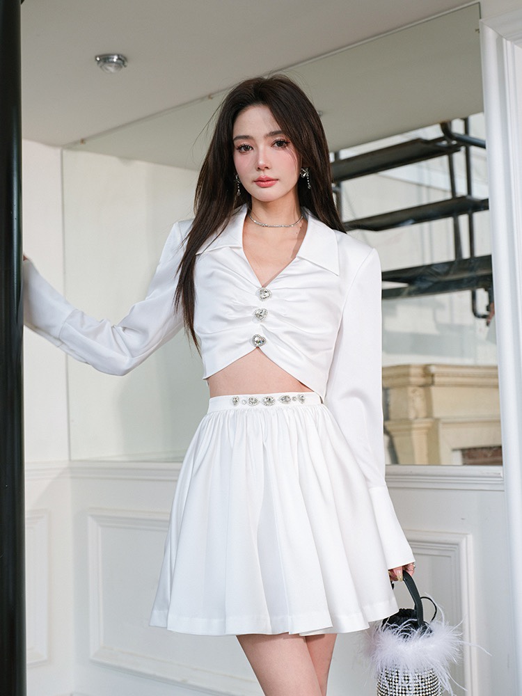 时尚休闲甜美抽褶上衣白色爱心