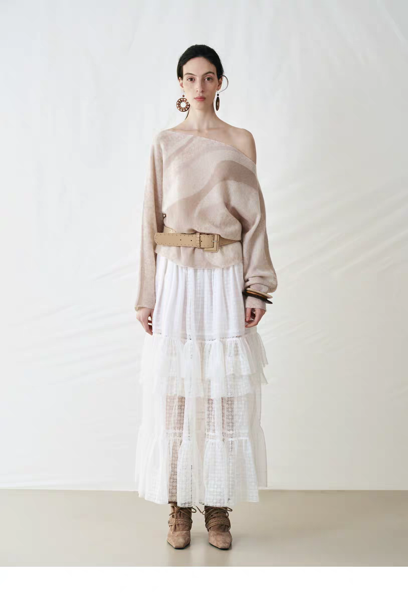 【新款】Cello Sonata 早秋系列 马海毛原创波纹斜肩蝙蝠袖上衣女