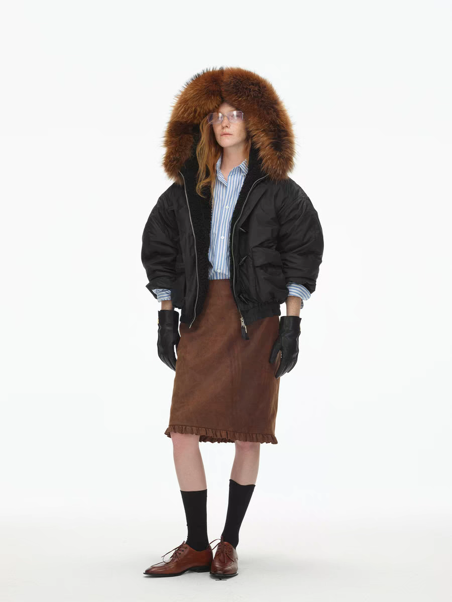 ECHOADE宽松短款版型大帽檐设计毛领鹅绒外套25秋冬女