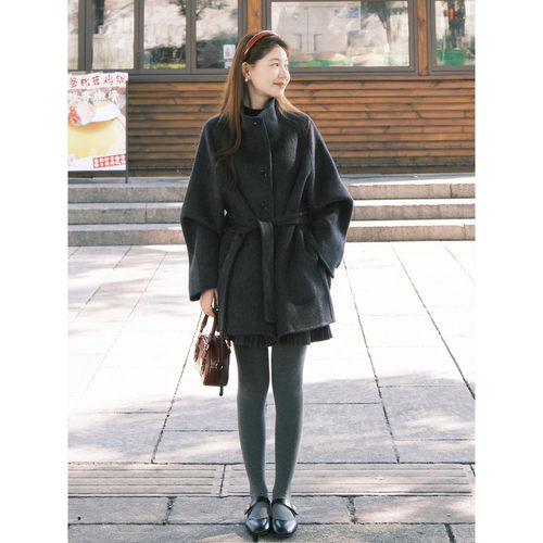 黑色双面羊毛大衣女2026新款秋冬季短款气质高级感小个子毛呢外套