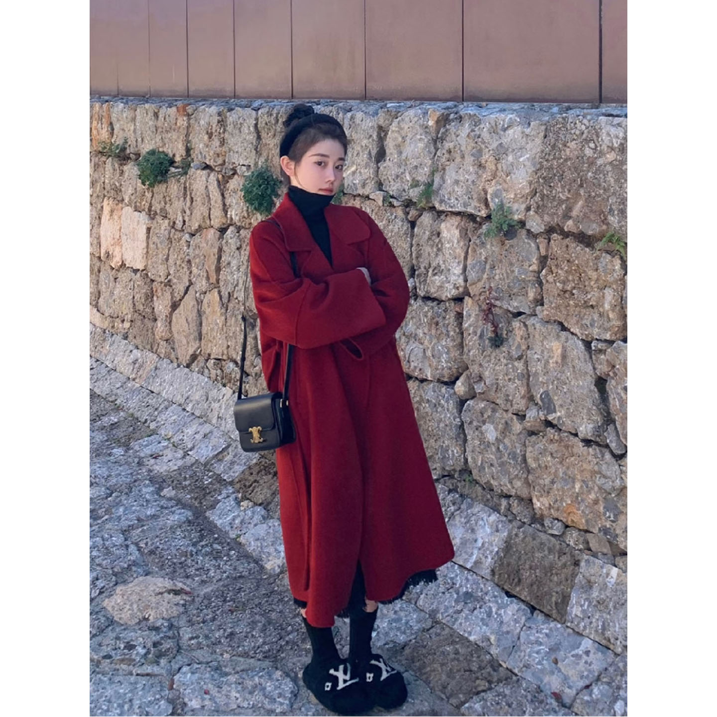 红色双面羊毛大衣女2026新款秋冬季气质高级感中长款羊毛呢子外套