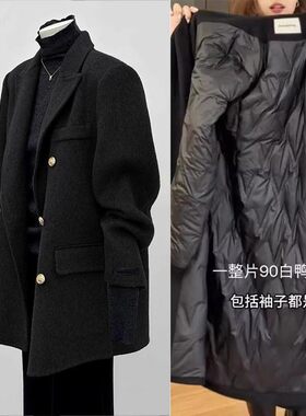 羽绒服内胆毛呢子大衣黑色小个子