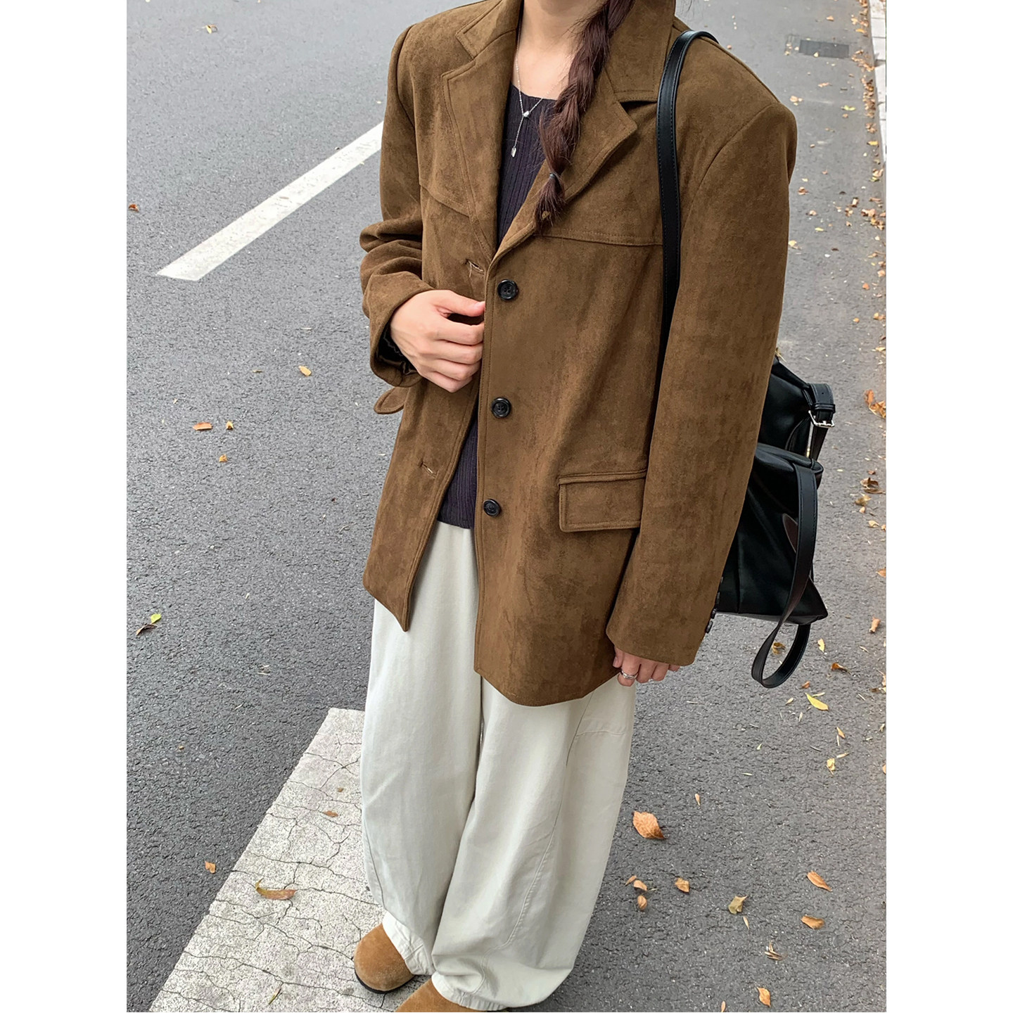 超好看炸街休闲西装外套女2026新款棕色麂皮绒气质名媛高级感西服
