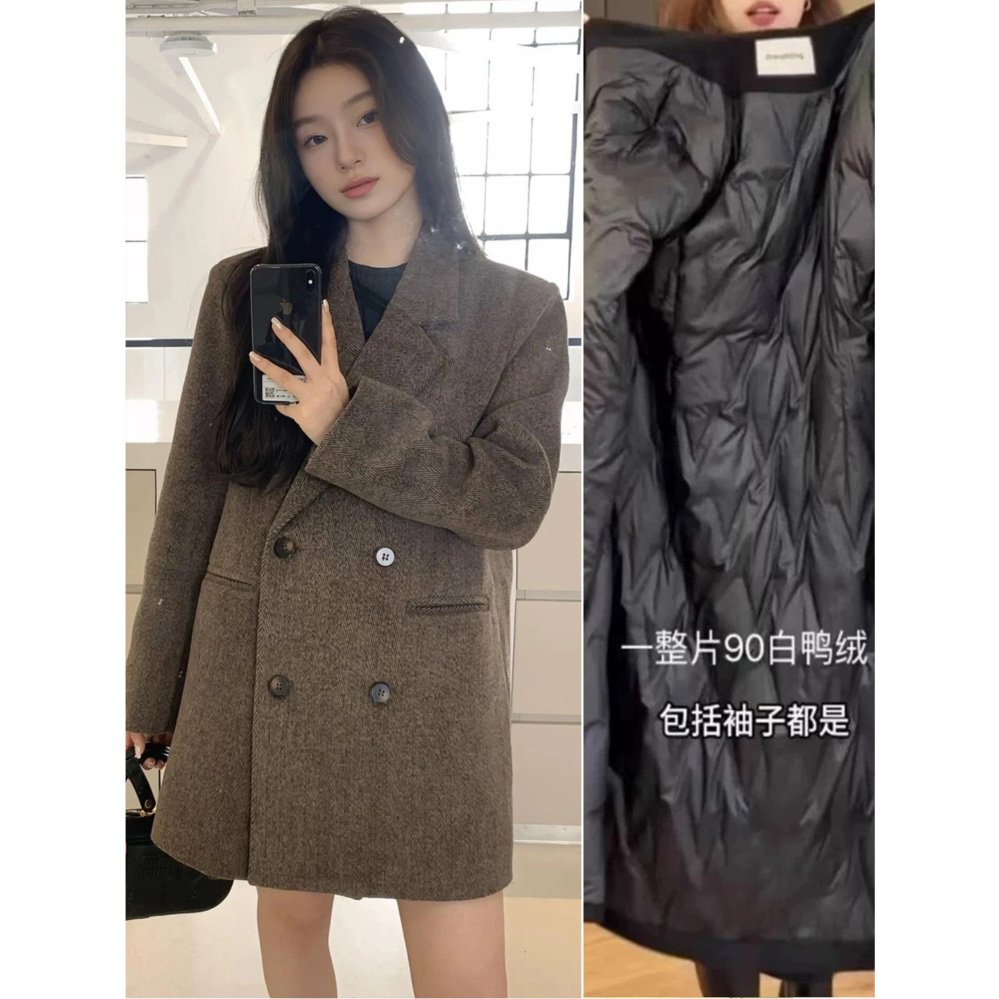 咖色羽绒内胆毛呢子大衣女202毛呢外套