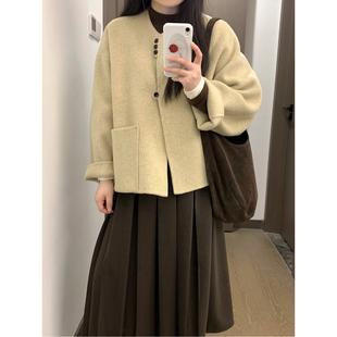 高端双面羊绒大衣女款2025新款秋冬季高级感小个子短款羊毛呢外套
