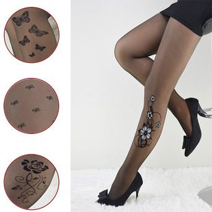 打底裤袜女春秋薄款丝袜真透肤连裤袜假透肉有印花图案提花高腰女