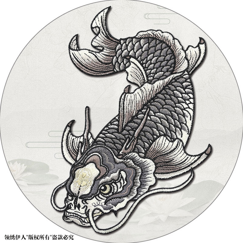 对称日本和风鲤鱼绣片无胶布贴