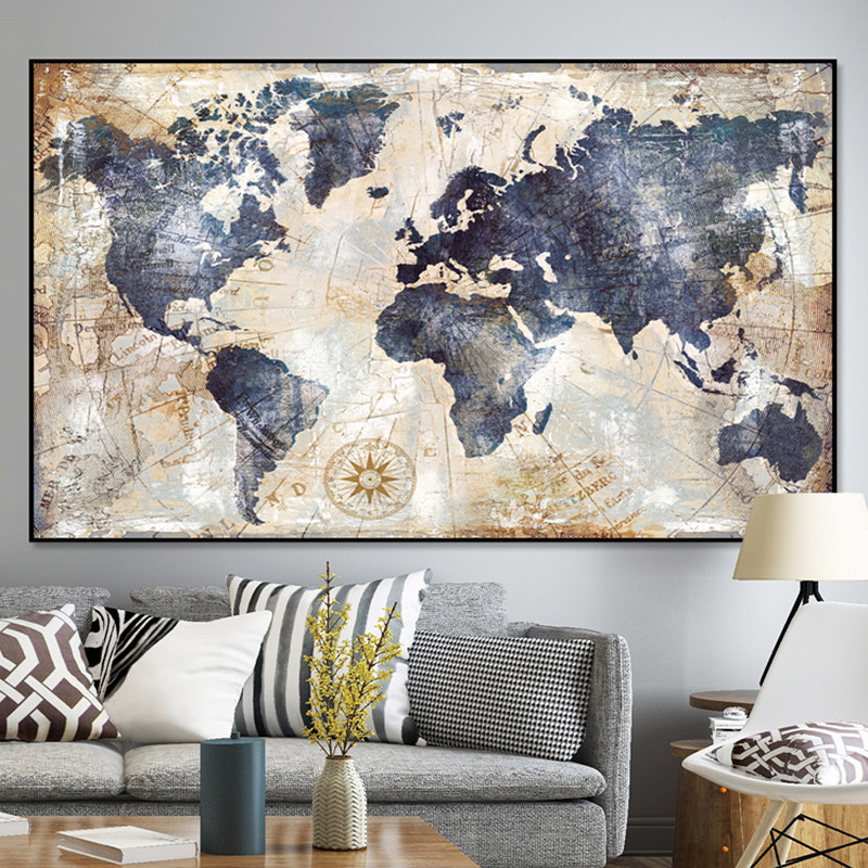 Vintage World Map Painting Wall Pictures Living Room Poster