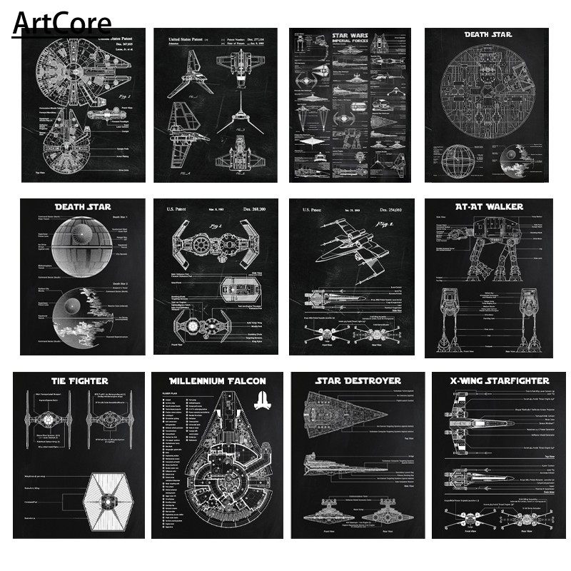 Air Vehicle Patent Poster Space Wars Blueprint Canvas Paint
