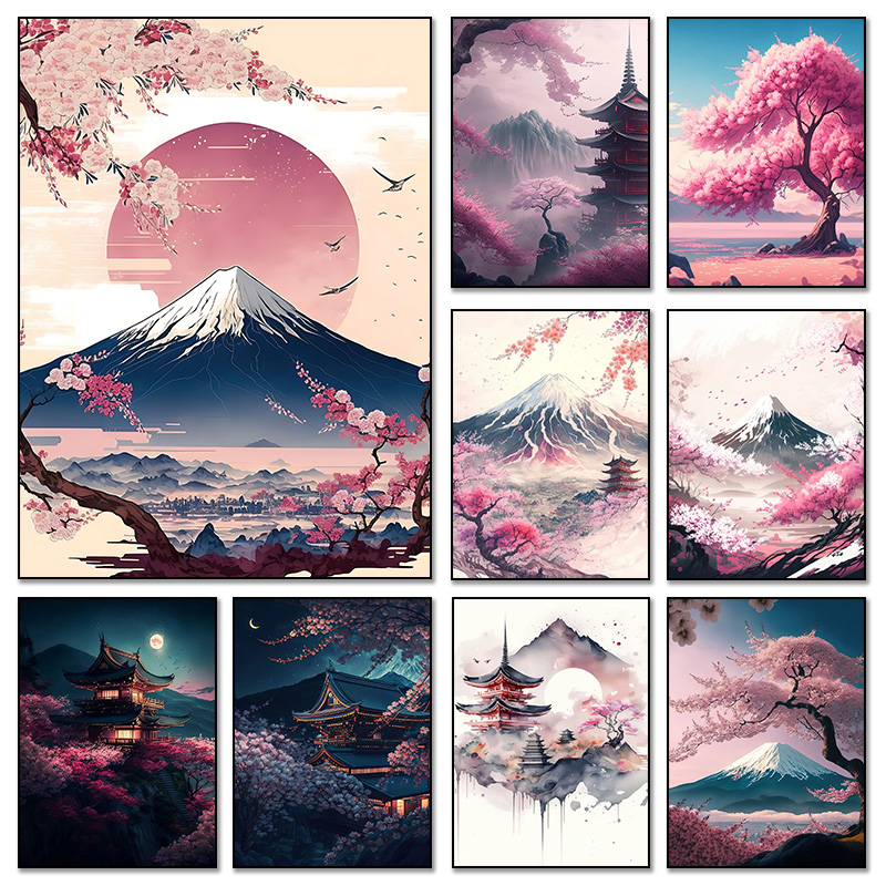 Japanese Cherry Blossom Fuji Mountain Sunset Tokyo Poster