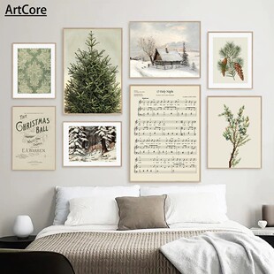 Christmas Gallery Wall Art Prints Rustic Winter Oil Canvas