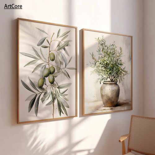 Vintage Watercolor Olive Branch Poster Antique Boho Botanica