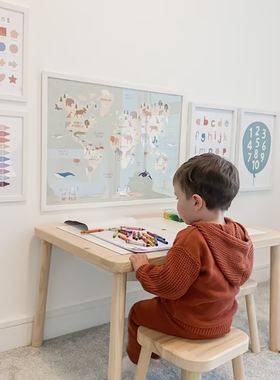 World Map Canvas Painting Pastel Animal Educational Posters