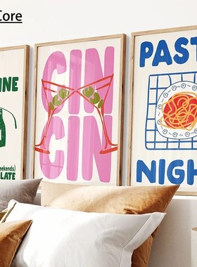 Wine Cheers Posters Pasta Night Food Print Canvas Art Poster