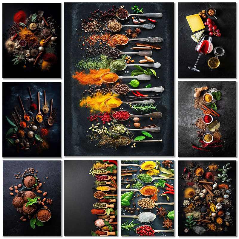Modern Cooking Herbs Spices Sushi Utensils Spoon Art Poster