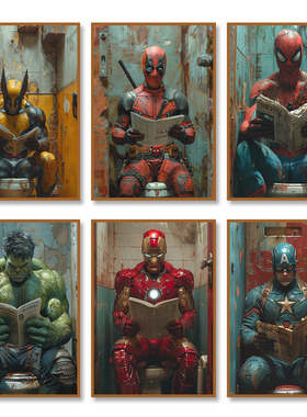 Marvel Super Hero Toilet Poster Spiderman Deadpool Wolverine