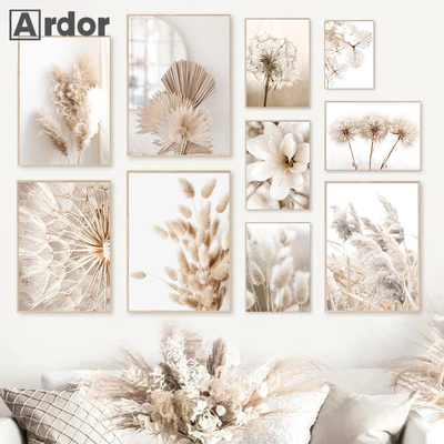 Nordic Beige Dandelion Painting Poster Reed Flower Posters