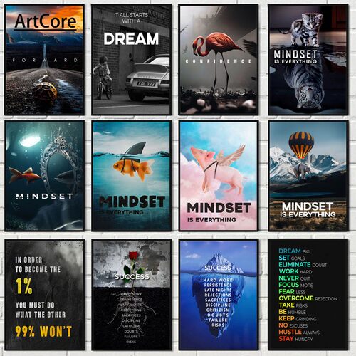 动物励志语录油画海报油画