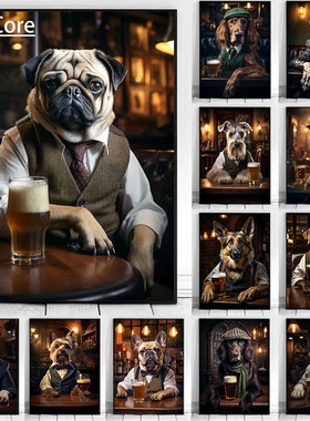 Pub Poster Pug German Shepherd Corgi Collie Animal Beer Wall