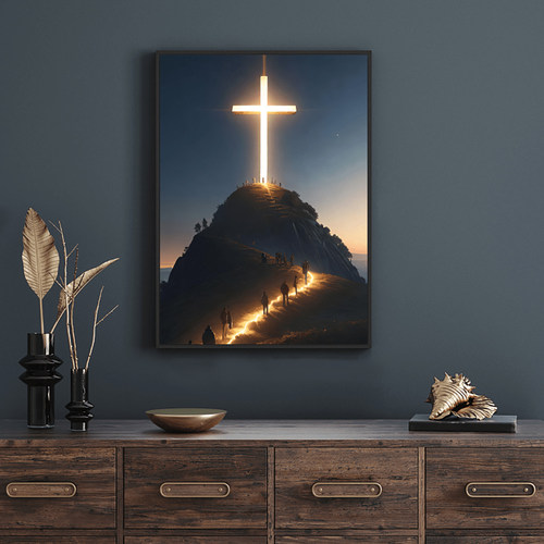 Modern Christian Cross On The Top Of The Mountain Poster