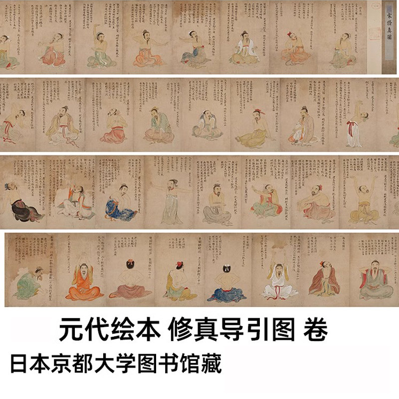 元代绘本修真导引图挂画