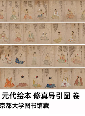 元代绘本修真导引图挂画