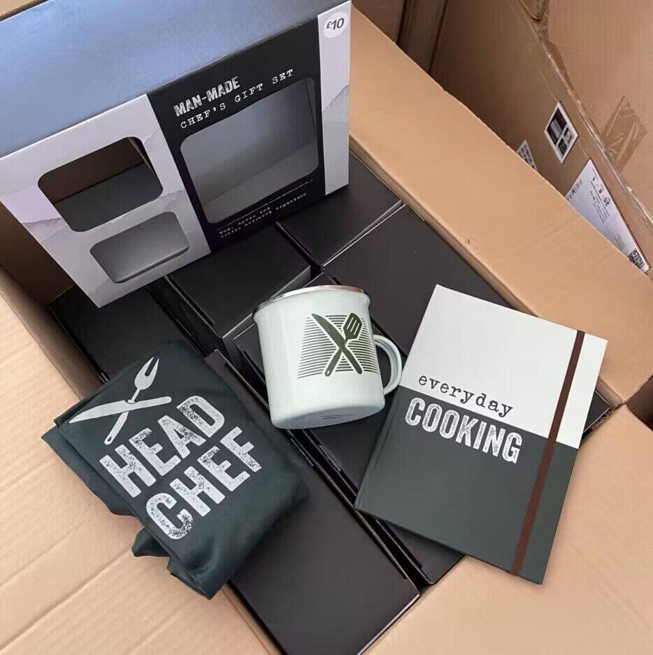 原单！简约英文字母设计礼水杯围裙记事本三件套