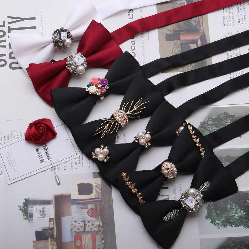 3d大钻主持人新郎伴郎结婚婚礼双层领结酒红色纯色潮西装男蝴蝶结