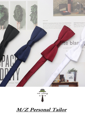 原创细长窄版结婚婚礼新郎伴郎金属男士酒红黑色领结拍照蝴蝶结