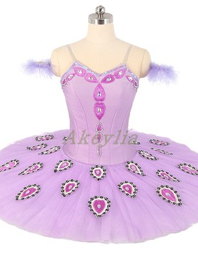 Akeylia 浅紫色芭蕾舞服定制专业演出比赛tutu手工盘裙11层硬纱