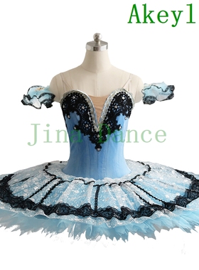 Jina Dance浅蓝色丝绒专业芭蕾TUTU舞台表演比赛锯齿纱裙蕾丝花边