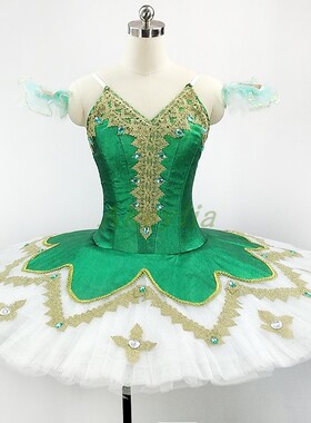 Jina dance 绿白色专业芭蕾舞裙tutu 量身定制比赛表演出服