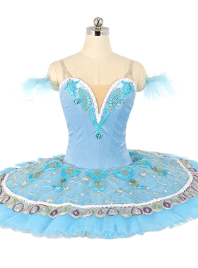 Jina dance浅蓝色国际比赛演出专业用芭蕾舞裙tutu量身定制手工盘